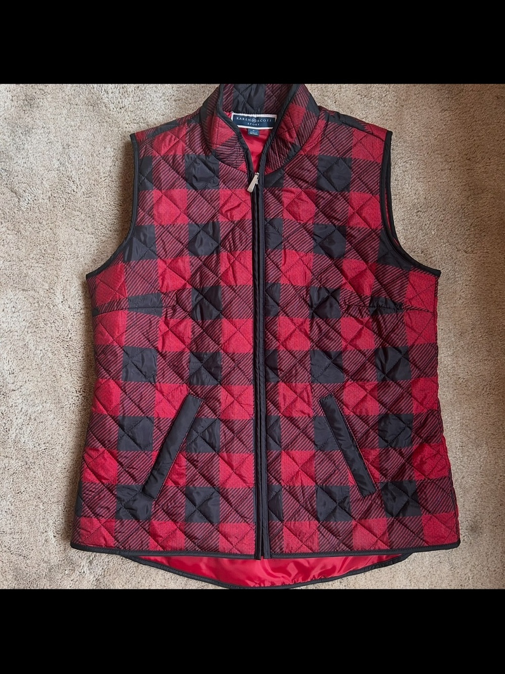 Karen Scott Red and Black Plaid Quilted Vest - small Women's
